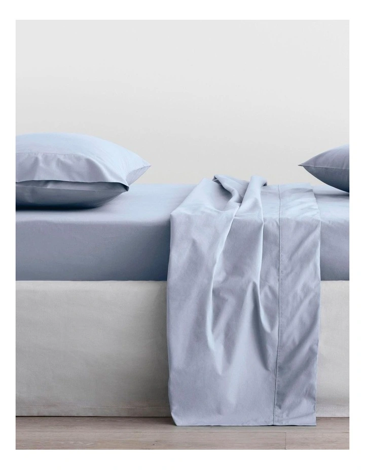 Organic Cotton Percale 300TC Fitted Sheet In Soft Blue 1 Organic Cotton Percale 300TC Fitted Sheet In Soft Blue