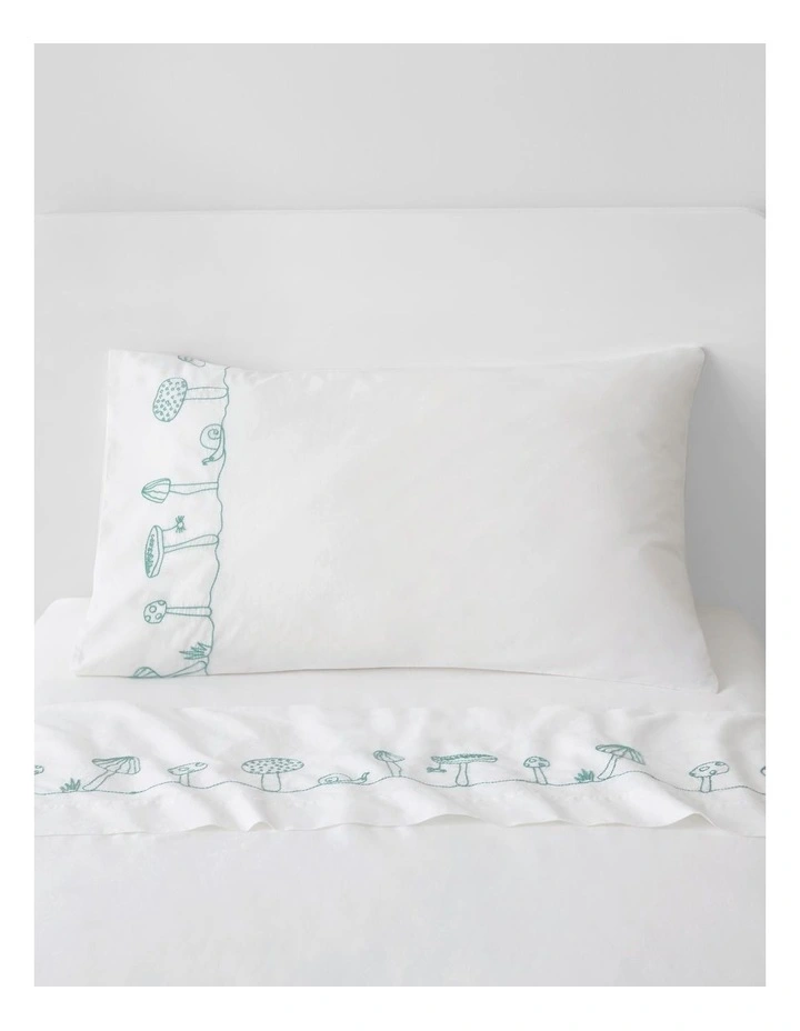 Kids Mushroom Garden Embroidered Flat Sheet Set In White 1 Kids Mushroom Garden Embroidered Flat Sheet Set In White